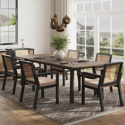 Produktbild von Esszimmerstühle 6er-Set moderne Polsterstühle aus Samt mit Rattan-Rückenlehne bequeme Küchenstühle mit stabilen Gummibaumholzbeinen bis 150kg cremewei