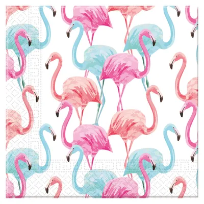 Produktbild von 20 Papierservietten Home Compostable bunte Flamingos 33 x 33 cm Partydeko -