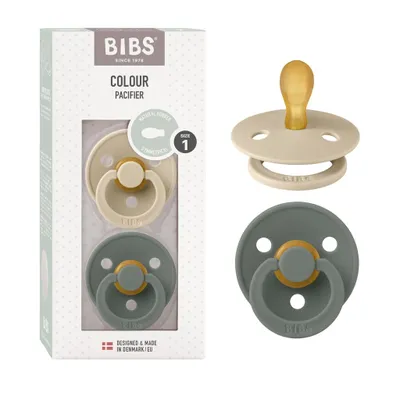 Produktbild von BIBS Colour Symmetrical Schnuller 2er Pack, BPA-frei Dummy-Schnuller, Symmetrischer Nippel. Naturkautschuk / Latex, Hergestellt in Dänemark, Größe 1 (0-6 Monate), Vanilla / Pine