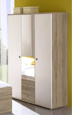Produktbild von Kleiderschrank WIKI 3 türig Schrank Spiegel Kinderzimmer Jugendzimmer Sonoma Weiß