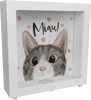 Produktbild von Miau Katze Rahmen Spardose aus Holz