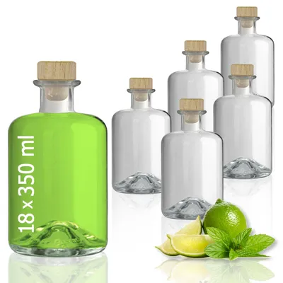 Produktbild von 18 Glasflaschen 350 ml leer zum selbst Befüllen mit Korken Apothekerflasche Essig Öl Flasche Schnapsflaschen Likörflaschen