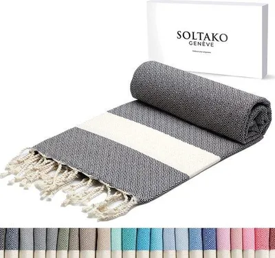 Obrázek produktu pro XL plážová osuška / fouta / hamamová osuška / 1 x 2 m / vzor „DIAMOND“ v antracitové barvě