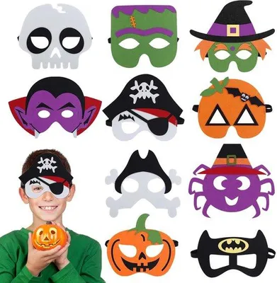 Productafbeelding van SolidKeus - Set van 10 Halloween Viltmaskers voor Feestjes