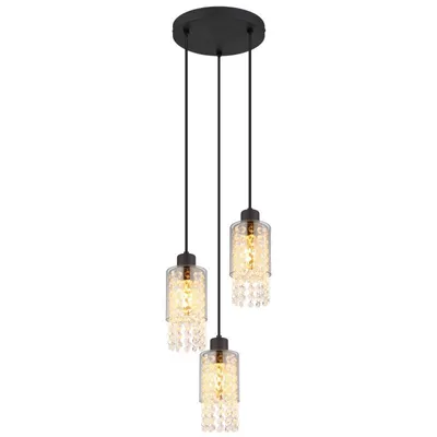 Obrázok produktu pre Globo Lighting závesné svietidlo kov čierny matný, sklo dymové, sklo kryštály číre, kábel PVC čierny, ø: 250mm, V: 1200mm, bez 3x E27 40W 230V