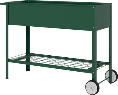 Produktbild von Hochbeet mit Rädern, Regal Kräuterbeet Pflanzenbeet Metall für Garten, Balkon Grün 109 x 44 x 80 cm