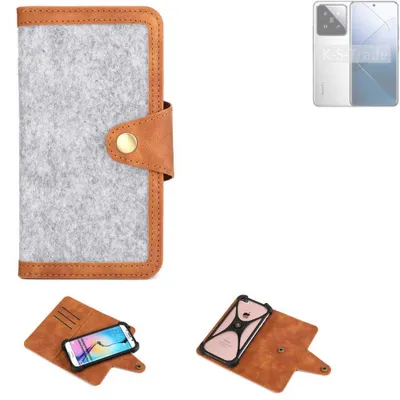 Produktbild von K-S-Trade Handyhülle kompatibel mit Xiaomi 14 Schutzhülle Filz-Hülle Kunst-Leder hellgrau braun (1x)