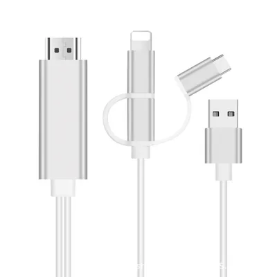 Produktbild von 3 in 1 HDMI-Kabeladapter, 1080P USB/Typ-C auf HDMI-Adapter Spiegeln des Handybildschirms auf TV/Projektor/Display-kompatibles Handy 11/X/S8/9/Note/8/9 und mehr Android-Geräte (weiß)