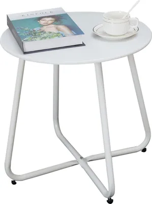 Produktbild von Fokebel Runder Metall Beistelltisch Weiß Ø 45x45H cm Verstellbare Tischbeine