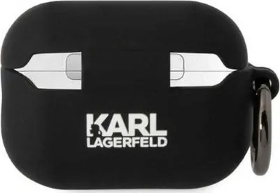 A black AirPods Pro 2 case with the Karl Lagerfeld logo.
