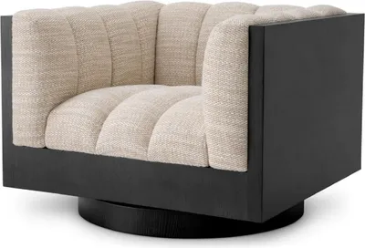 Produktbild von Casa Padrino Luxus Drehsessel Sandfarben / Schwarz 99 x 88 x H. 69 cm - Luxus Möbel