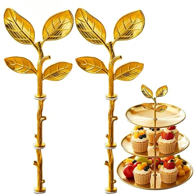 Etageren-Stangen-Set, 2 Stück, Metall, Gold, Blattform