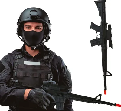 Productafbeelding van Militair carnaval, replica geweer, realistisch, avonturenaanvulling, kostuumaccessoire, kleur: zwart
