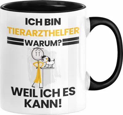Produktbild von Tierarzthelfer Geschenk Tasse Lustiger Spruch Ich Bin Tierarzthelfer Warum Weil Ich Es Kann Geschenkidee Bester Tierarzthelfer Geburtstag Kaffee-Becher (Schwarz)