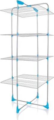 Produktbild von Bügelständer - 40 m Trockenraum Metall Weiß/Blau  Klappbarer Wäschebügel