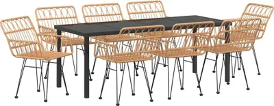 Image de vidaXL Ensemble de jardin 9 pcs brun Acier revêtu par poudre
