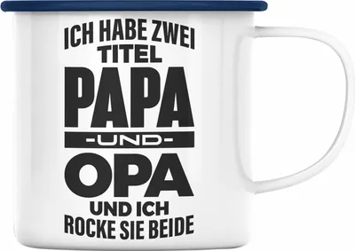 Produktbild von Trendation - Papa und Opa Emaille Tasse Geschenk für Opa Weihnachten Geburtstag Lustige Emaille Tasse Bester Opa (Blau)