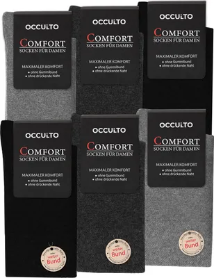 Produktbild von Occulto Damen Komfort Socken ohne Gummibund ohne Naht aus Baumwolle 6er Pack (Modell: Gabi)