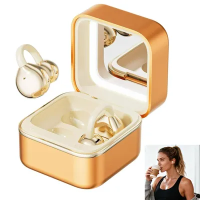 Produktbild von Headsets, Clip-On Bluetooth Ohrhörer mit Kosmetikspiegel – Kabellose Open-Ear Kopfhörer, Extra lange Akkulaufzeit für Android & iOS Smartphones