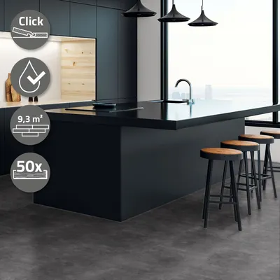 Produktbild von ML-Design Vinylboden Klick, PVC Bodenbelag Klicksystem mit Belastungsklasse 34 Klickvinyl Betonoptik 61x30,5 cm, 9,3m²/50 Dielen, Grau Zement Dunkel