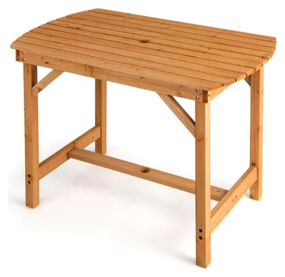 Produktbild von Gartentisch mit Schirmloch, Outdoor Esstisch aus Holz, Balkontisch 100 x 60,5 x 75 cm für Garten, Balkon und Terrasse