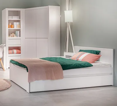 Produktbild von Jugendzimmer Set 4-teilig mit Eckkleiderschrank weiß NAVA-129