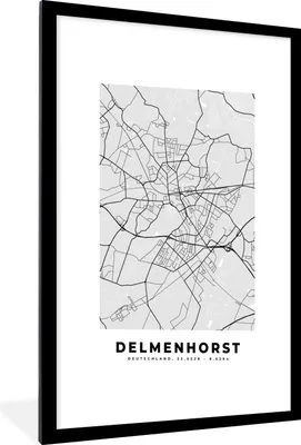 Produktbild von MuchoWow® Gerahmtes Poster Delmenhorst - Karte - Stadtplan - Deutschland - Karte 60x90 cm - Poster mit Schwarzem Bilderrahmen Wandposter Rahmen Foto Bilder - Dekoration - Wandposter Wohnzimmer - Hochwertig