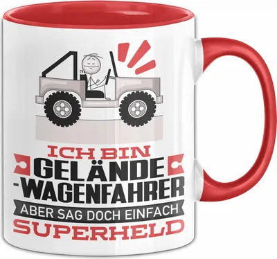 Produktbild von Geländewagenfahrer Geschenk Tasse Ich Bin Geländewagenfahrer Aber Sag Doch Einfach Superheld Lustige Geschenkdiee für Geländewagenfahrer Kaffee-Becher (Rot)