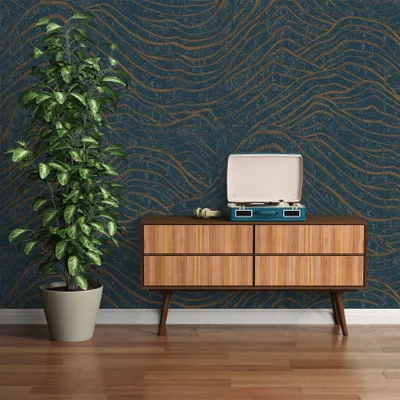 Produktbild von 3D-Tapete Wellen Dunkelblau Gold – Strukturierte Vliestapete modern glänzend AS-Creation (KG-174755)