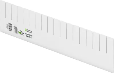 A white plastic drawer divider with multiple slots, designed for Euroboxes.