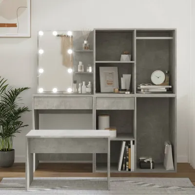 Produktbild von "2026 Promotion" Schminktisch-Set mit LED Betongrau Holzwerkstoff - Schminktische CC4937