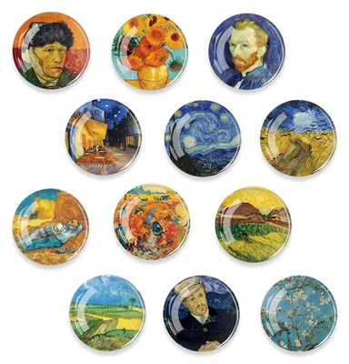 12 Kristallglas-Kühlschrankmagnete, 30 mm, Ölgemälde-Design