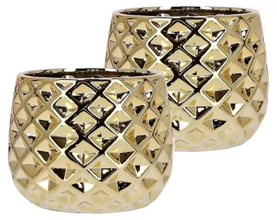 Produktbild von 2er Set Keramik-Blumentopf Übertopf Ø 13 cm für Blumen Pflanzen in Gold