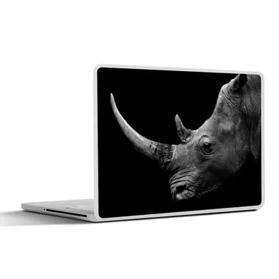 Produktbild von MuchoWow® Laptop Aufkleber Sticker Cover Nashorn - Tiere - Schwarz - Weiß - Porträt 30x22 cm - Laptop-Sticker