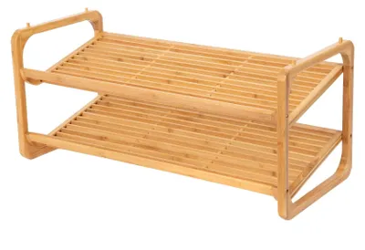 Bambus-Schoenenregal, lichtes Holz, 75x33x34 cm, stapelbar