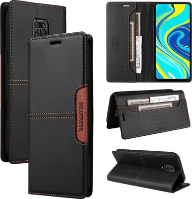 Produktbild von Handyhülle für Xiaomi Redmi Note 9S / 9 Pro / 9 Pro Max Hülle, Leder Flip Wallet Kartenfach Stand Schutzhülle Schwarz