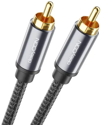 Produktbild von deleyCON 15m Subwoofer Kabel Cinch RCA Koaxialkabel Nylon - Schwarz