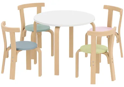 Immagine prodotto di Set di mobili per bambini - Tavolo per bambini con 4 sedie - 5 pezzi - In legno - Adatto a bambini dai 3 ai 6 anni - Colorato