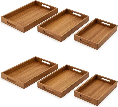 Produktbild von 6er-Set Serviertabletts aus Akazienholz mit Griffen in 3 Größen