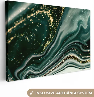 Produktbild von MuchoWow® - Leinwandbilder - Marmoroptik - Gold - Grün - Glitter - Design - Marmor, Wandbild, Wanddeko Bilder Wohnzimmer, 120x80 cm