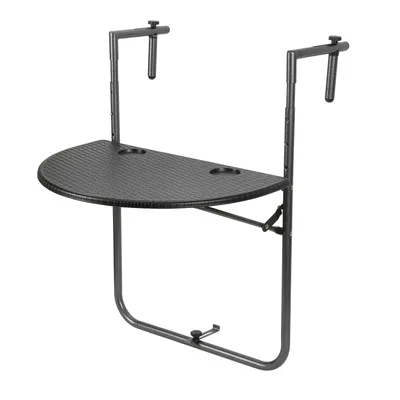 Produktbild von TolleTour Balkonhängetisch Gartentisch Balkontisch Hängetisch klappbar 64x60x83.5cm mit 3 Höhenverstellbar, Tischplatte 60x40 cm, in Rattan-Optik, Schwarz