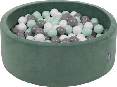Produktbild von KiddyMoon Kinder bällebad groß Velvet 90x30cm mit 200 Bälle ∅7cm - Plastikbälle Bällepool Für baby zimmer Baby spielzeug bällebad - Waldgrün