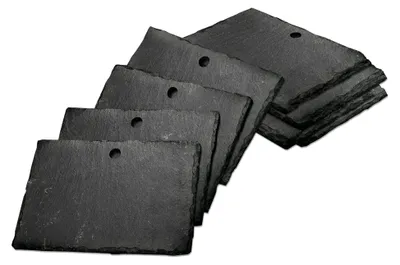 Produktbild von 8er Set Schiefer Schilder Täfelchen - 10x7 cm - Rechteckig mit Loch - zum Beschriften für Garten, Haushalt, Basteln, Geschenke