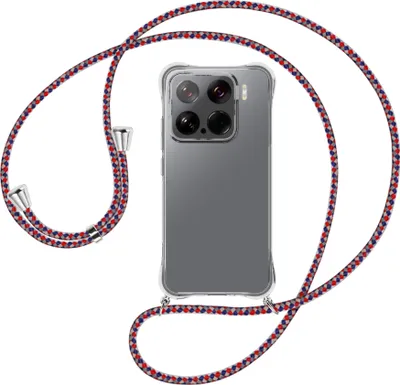 Produktbild von Handykette Backcover-Schutzhülle mit Band (Metall silberfarben) für Xiaomi 15 5G - silber/blau/rot