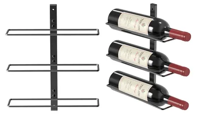 Wand-Weinregal aus Metall für 3 Flaschen, 750 ml, schwarz