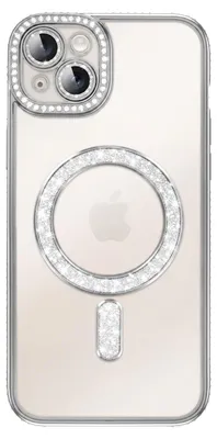 Obrázek produktu pro Pouzdro Avizar pro iPhone 15 Plus, kompatibilní s MagSafe, se stříbrným rámečkem zdobeným kamínky