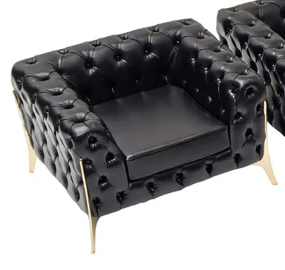 Immagine prodotto di Poltrona relax Chesterfield nera senza tempo Divano imbottito Soggiorno Studio