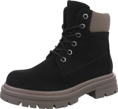 Produktbild von Ital-Design Damen Stiefeletten Plateaustiefeletten Schnürstiefeletten  Lederoptik Flache Stiefeletten 87740359 Schwarz Gr.  36