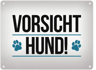 Produktbild von Vorsicht Hund! Metallschild mit Pfoten Motiv in blau Warnung Hinweis Achtung