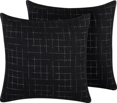 Obrázek produktu pro BELIANI Sada 2 dekorativních polštářů černá 45 x 45 cm čtvercový síťový vzor geometrické minimalistický moderní styl dekorace doplňky